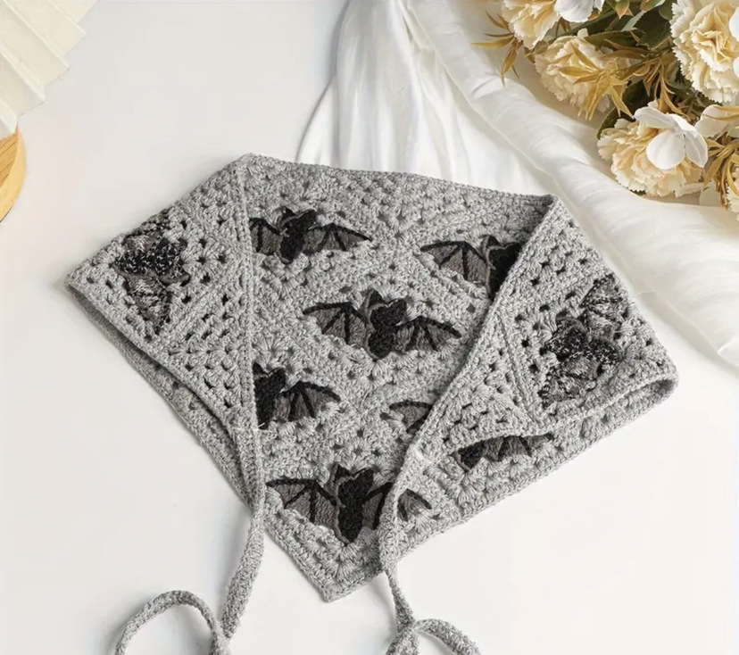 Turbante retro francés, bufanda triangular para mujer, diadema, salida de primavera y verano, dulce y lindo, estilo artístico de ganchillo hecho a mano, sombrero de Baotou