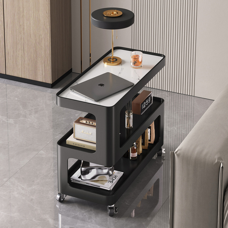 Mesa lateral de sofá de pizarra de roca, sala de estar, gabinete lateral móvil de lujo ligero, estante de hierro minimalista moderno, mesa pequeña, mesa pequeña, mesa pequeña