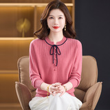 春秋羊毛针织衫新款洋气百搭妈妈长袖毛衣宽松系带圆领女士毛衣，女装针织衫/毛衣，妃慕昵服饰