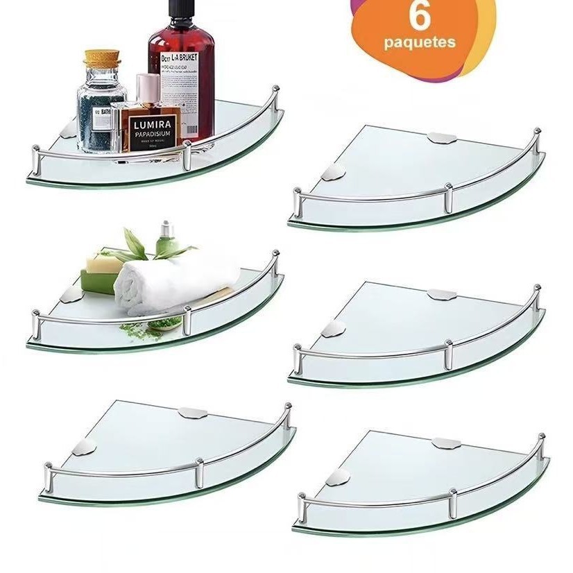 Baño de acero inoxidable galvanizado sala de ducha 34 capas de esquina de ventilador triangular estante de almacenamiento de vidrio