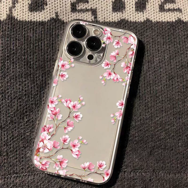 Чехол для телефона (Apple iPhone 7–17 Pro Max) фуксия цветок сакуры, прозрачные вырезы точной подгонки