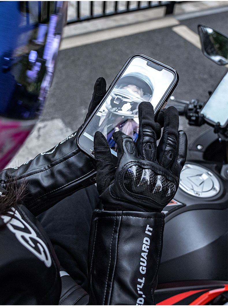 Sulaite Summer Motorcycle Gloves Breathable Touchscreen Carbon Fiber Shell Anti-Fall Full Finger Motorcycle Gloves for Women