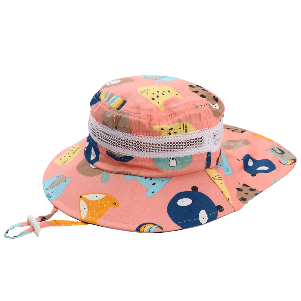 Children's Printed Cartoon Animal Bucket Hat Summer Big Brim Sun-proof Shawl Hat Beach Sun Hat display picture 3