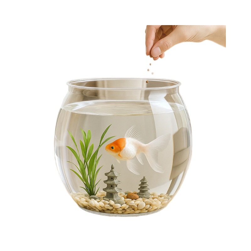 Tanque de peces redondo pequeño tanque de peces dorados sala de estar casera de peces cuadrados tanque de peces PET paisajismo transparente ecología de hierbas acuáticas