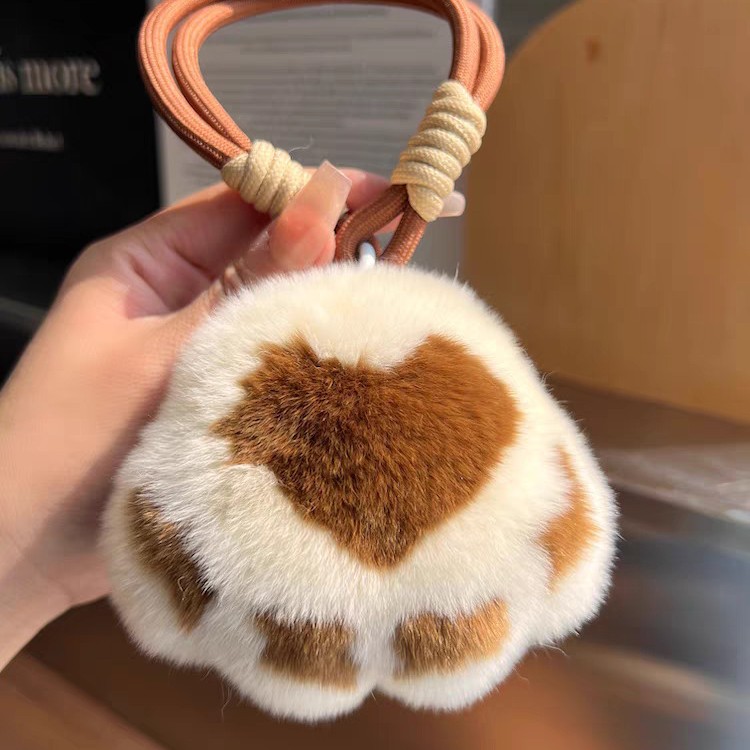 Verdadero cordón de piel de conejo Rex lindo gatito garra llavero de coche colgante rojo bola de peluche bolso escolar colgante regalo