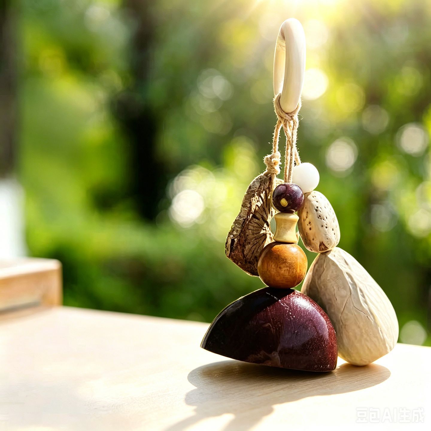 Forest-style natural fruit shell wind chime bag pendant, healing handmade finished product, car-mounted rattle, calming hanging ornament