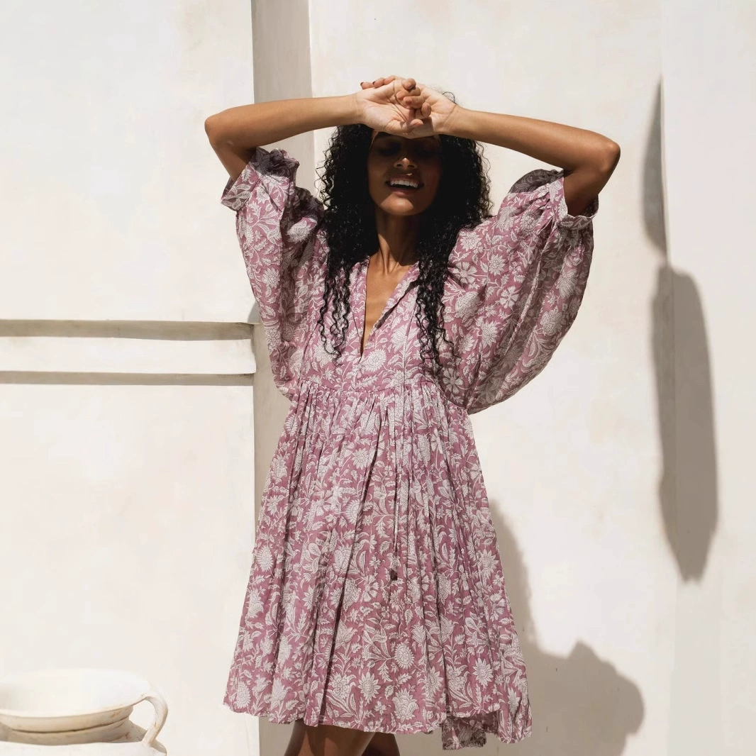 Европейская и американская мода женская одежда с цветочным шнурком свободная повседневная человеческая хлопчатобумажная юбка для отдыха на пляже