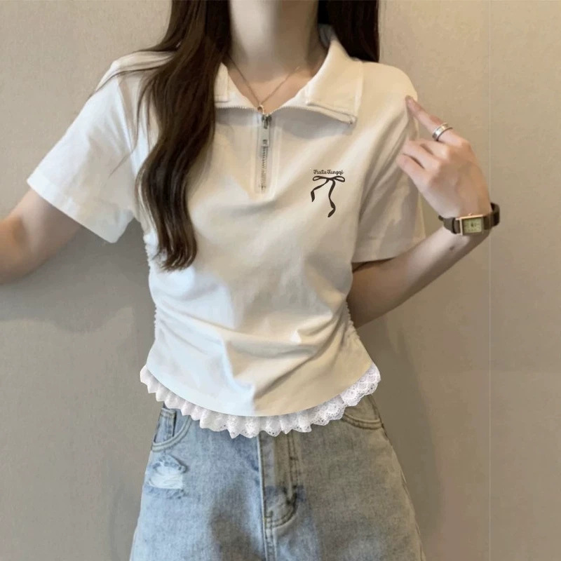 Unique and Stunningly Beautiful Polo Collar Top for Women, 2026 New Summer Style, Particularly Beautiful Waist-Cinching Short-Sleeve T-Shirt