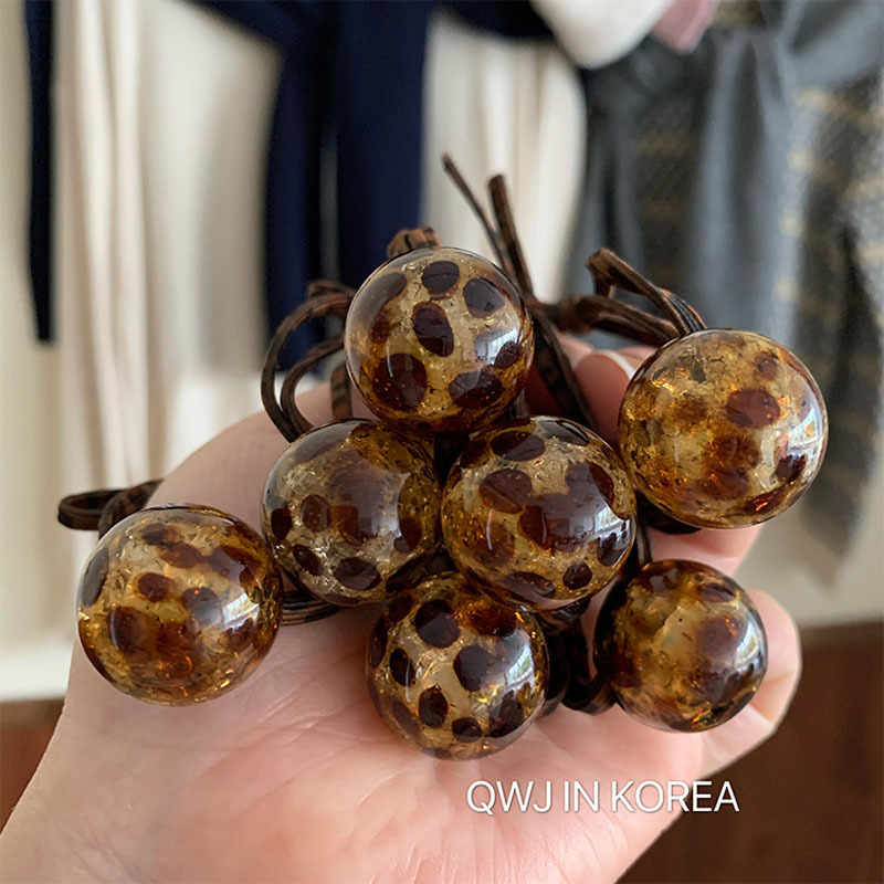 Anello per capelli con piccola pallina rotonda con stampa leopardata trasparente in stile coreano, elastico, alla moda quotidiana, con coda di cavallo, elastico per capelli_voghion.com