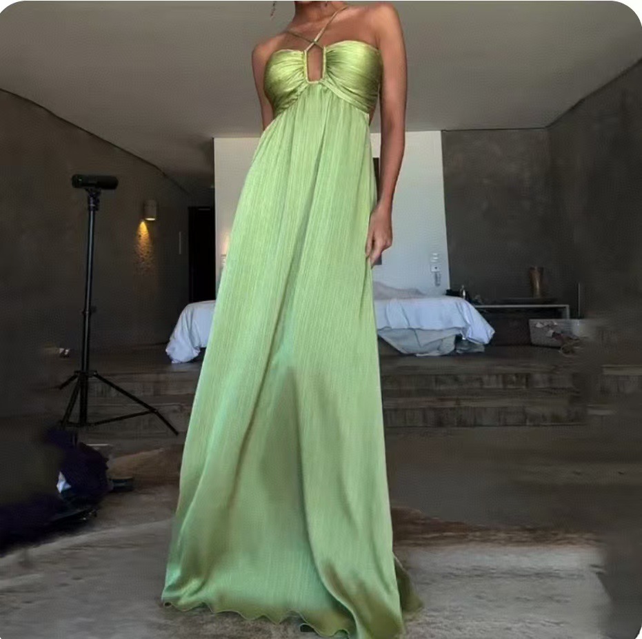 Sexy summer halter-neck U-shaped maxi dress