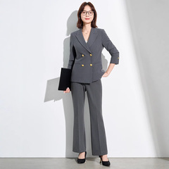 高级感职业西装套装女秋2025新款名媛气质双排扣西服喇叭裤工作服