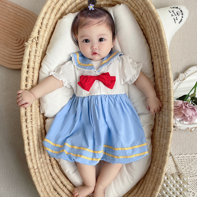 2025小童夏装学院风女宝宝连衣裙纯棉公主裙洋气海军领裙子2766