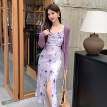 秀熙熙2025夏新款韩版高腰吊带连衣裙印花纯欲度假裙子女88261