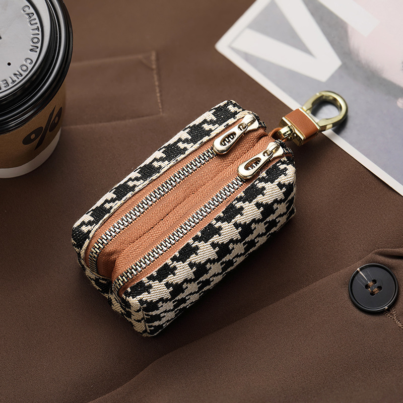 thumbnail for Houndstooth Key Bag High-end Women&#039s Simple Large Capacity Waist Hanging Multifunctional Zipper Coin Purse Card Holder Card Holder