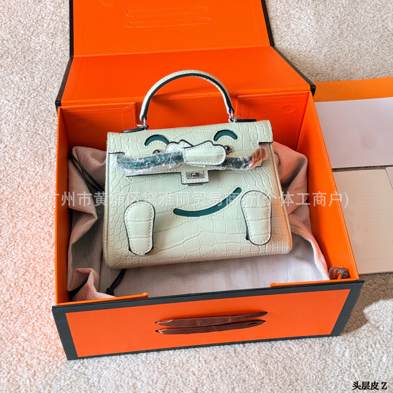 Cross-Border Millennium Doll Bag Genuine Leather Crocodile Pattern Mini Kelly Handbag Niche Fashion Handheld Shoulder Crossbody Bag