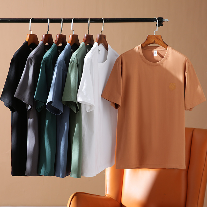 Xinjiang long-staple cotton 240g natural tiger head exquisite embroidery summer men's solid color all-match fashion short-sleeved T-shirt Xinjiang long-staple cotton 240g natural tiger head exquisite embroidery summer men's solid color all-match fashion short-sleeved T-shirt