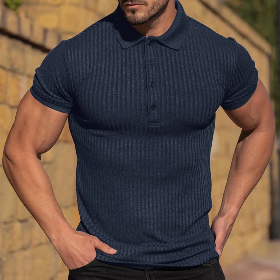 Comercio exterior transfronterizo europeo-americano wish hombre deportivo de verano acondicionamiento ocio elástico vertical camisa polo de manga corta para hombre