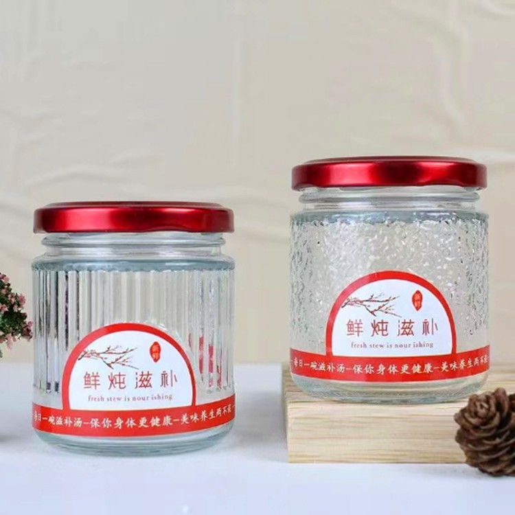 厂家现货大口加厚条纹橘皮燕窝鲜炖鱼胶花胶奶冻玻璃分装瓶耐高温