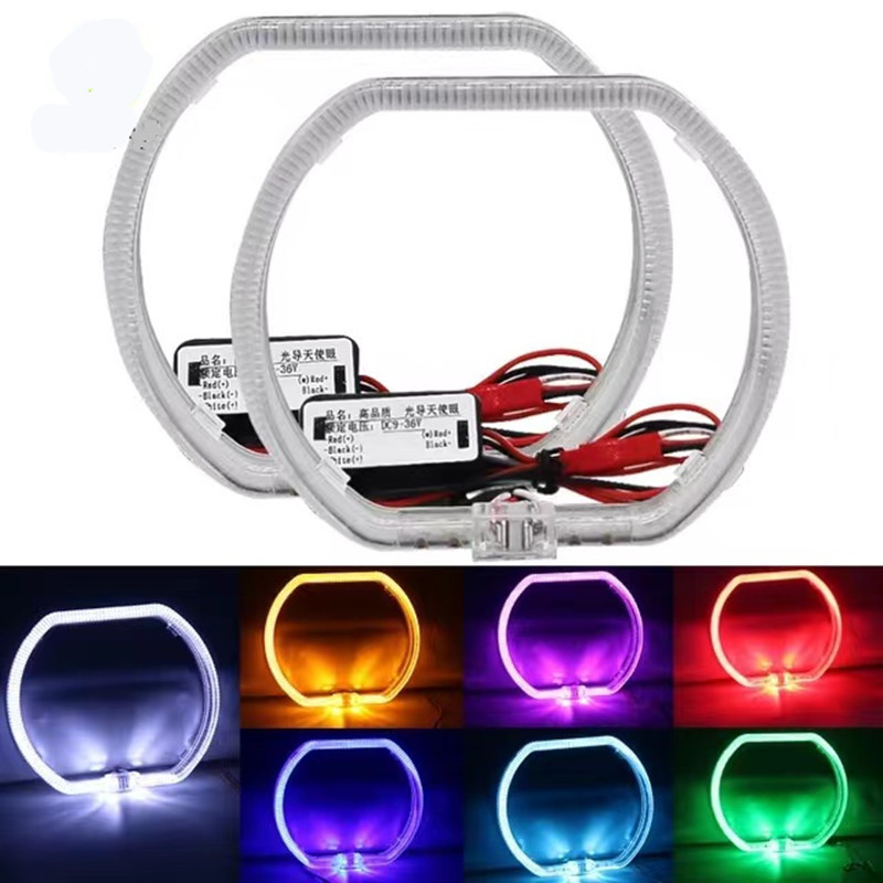 Kit de Lentes Bi-xenón HID de 2.5 Pulgadas Cuadradas con Ojos de Ángel Dobles y Ojos de Demonio Redondos, Proyector de Faros Integrado de Tres Colores