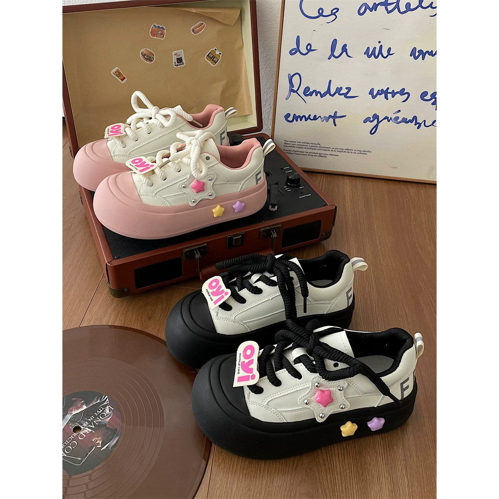 Jinmi, меняющиеся кроссовки с большим носком и толстыми звездами, женские, 2023, новые белые туфли на толстой подошве, Женская универсальная повседневная обувь