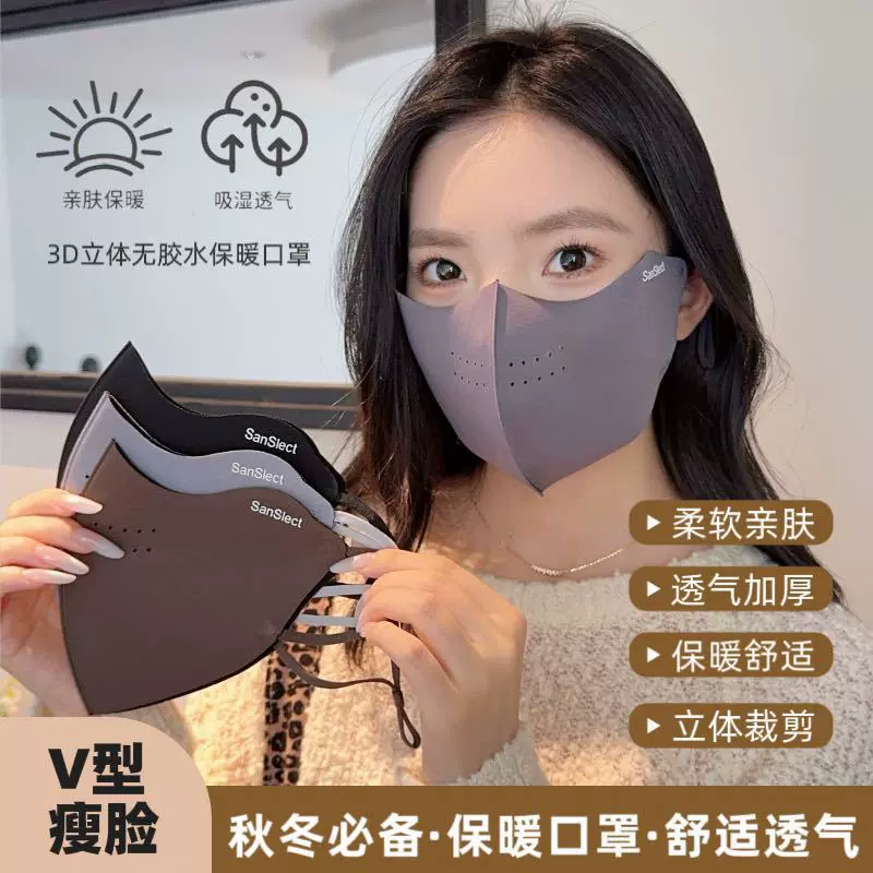 加绒加厚保暖口罩秋冬防风防寒防雾户外骑行立体透气款高颜值面罩