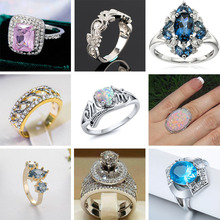 蓝菁 ebay新款镶嵌澳宝戒指 跨境欧美镶钻戒指亚马逊wish热卖现货