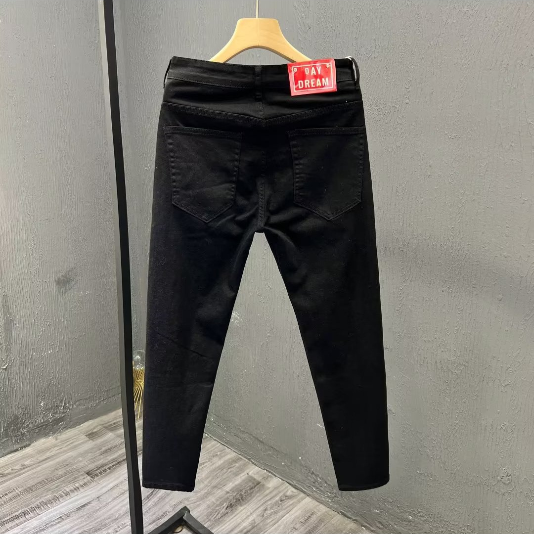 Men's Clothing White nine point jeans casual versatile men's version of slim feet brand slim handsome elastic nine point pants trend_voghion.com