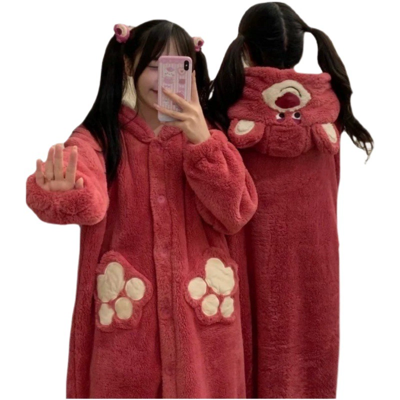 Милый клубничный медведь, корица, собака, пижамы, женские зимние утолщенные студенческие пижамные комплекты из кораллового бархата Дональда Дака, 2025 г.