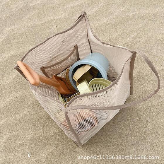 Korean ins Holiday Travel Beach Bag Mesh Solid Color Large Capacity Tote Swimming Breathable Mesh Storage Bag