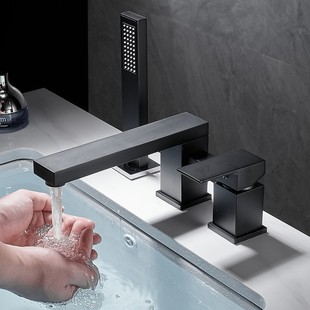 All-Copper Bathroom Bathtub Faucet, Side-Mounted Shower Faucet, Split Three-Hole Three-Piece Set, Rotating Hot and Cold Faucet