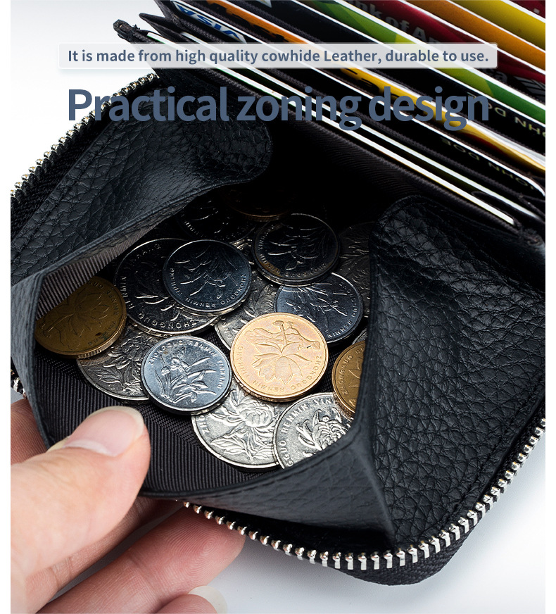 Heißer verkauf große kapazität reißverschluss akkordeon karte aus echtem leder RFID Japanischen multifunktionale geldbörse_voghion.com