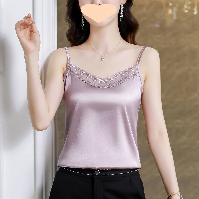 Trendy Women's Summer Fashion Satin Camisole with a Stylish Suit, Plus-Size Body-Shaping Lace Sleeveless Top
