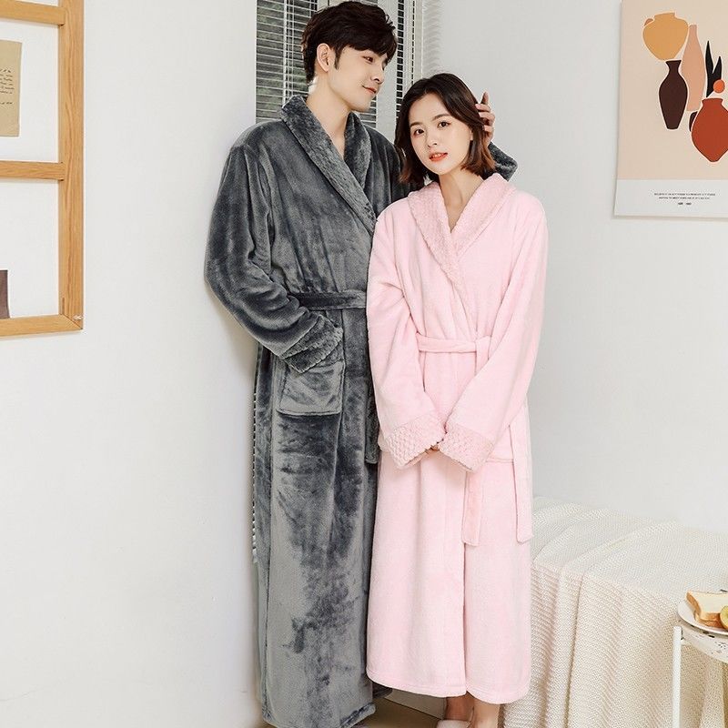 잠옷 남자의 가을과 겨울 플란넬 두꺼운 긴 산호 양털 잠옷 겨울 기모 따뜻한 목욕 가운 남자 목욕 가운