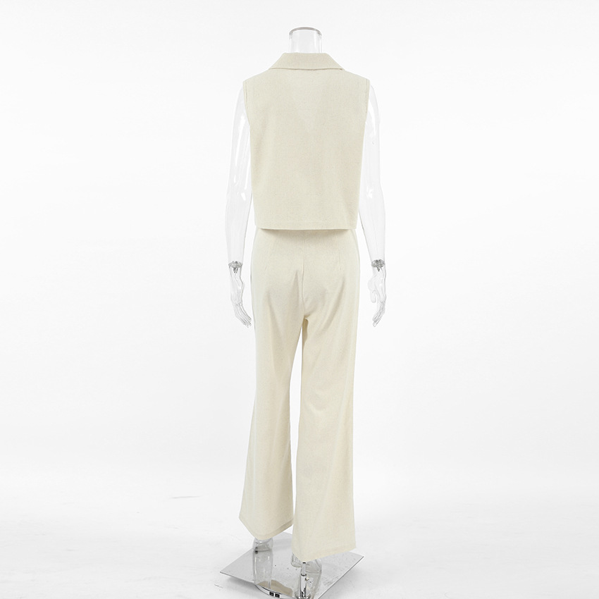 Ropa de mujer Traje casual de moda de verano de algodón y lino de color puro chaleco suelto sexy sin mangas pantalones versátiles traje simple de dos piezas_voghion.com