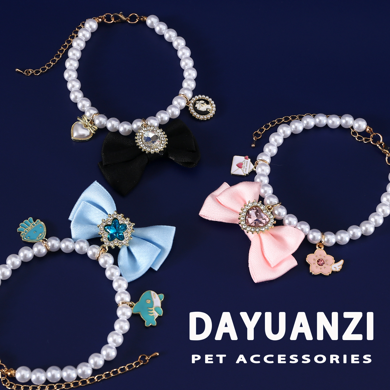Collar de perlas de gemas de mascotas amor arco fragancia lujoso Malzis collar ajustable para gatos perros