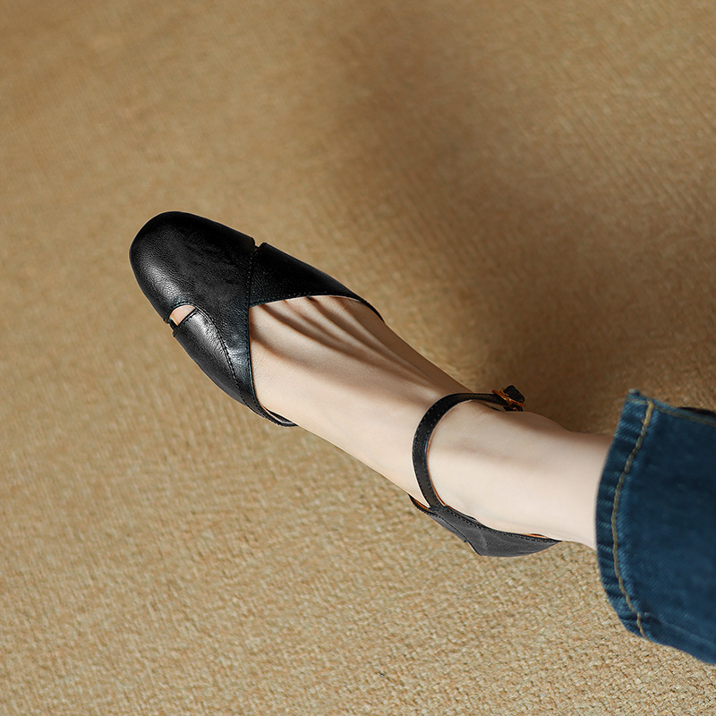 Sandal nữ quai ngang bít mũi gót cao vừa phong cách đơn giản đi làm — Màu nâu chi tiết 20