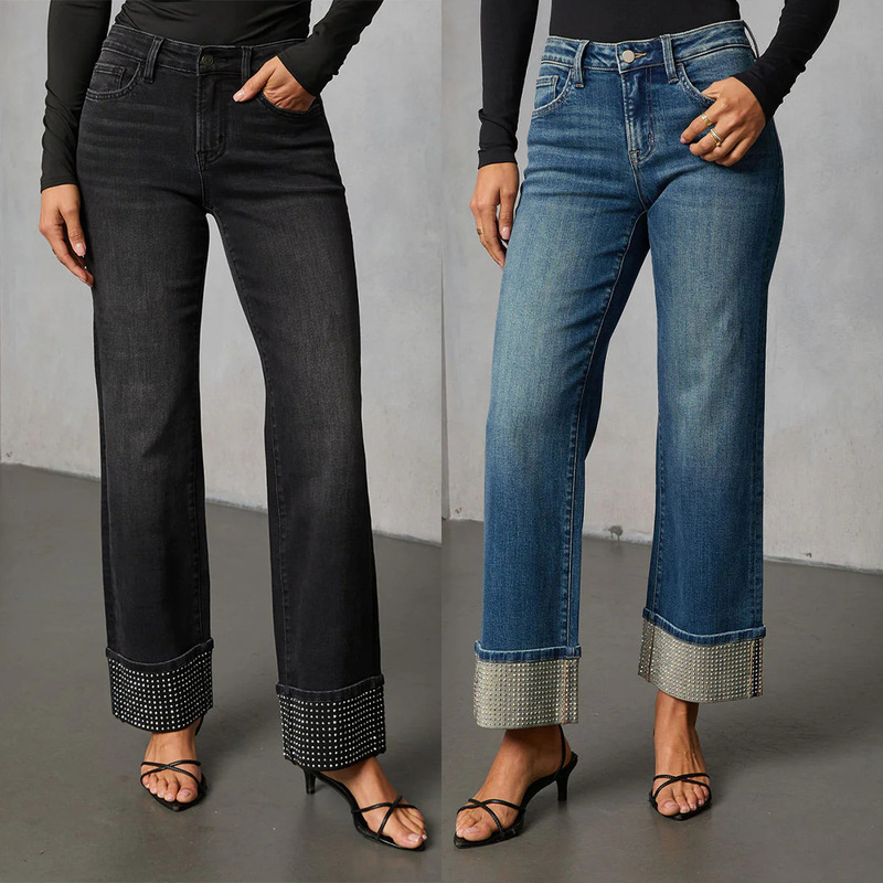26 Years of Amazon European and American Cross-Border Fashion Casual Washed Hot Diamond Women's Straight Jeans 89328 26 Years of Amazon European and American Cross-Border Fashion Casual Washed Hot Diamond Women's Straight Jeans 89328
