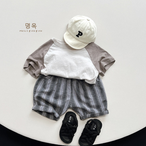 Japanese cotton leprosy ~ children's five-quarter pants summer new style Korean style forest casual pants for boys and girls children's clothing