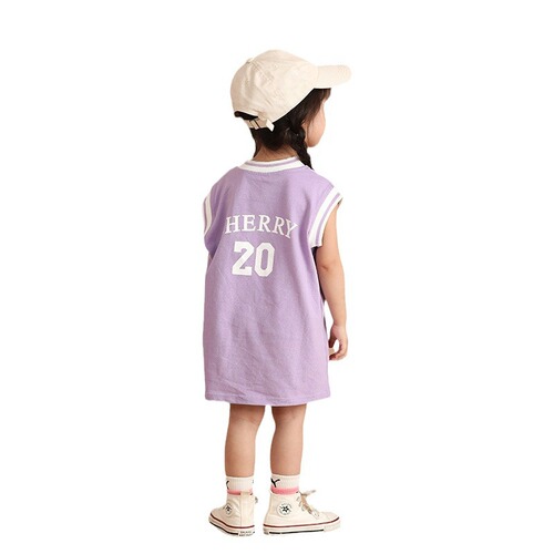 Girls' Dress Children's Tankini Dress Summer 2024 New Korean Style Baby Sports Casual Dress Sleeveless Basketball Dress