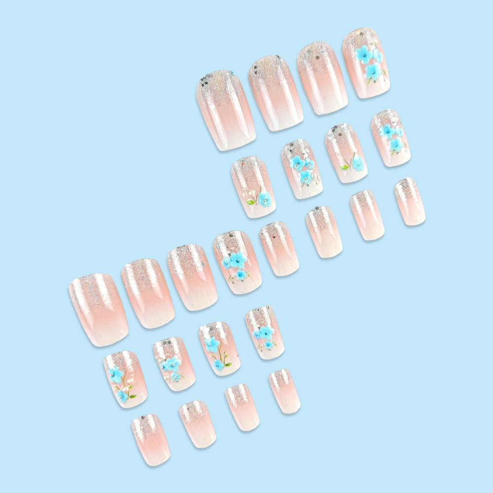 3D flor tridimensional perla brillante 24 piezas de uñas blanqueadoras suaves mezcladas lotes de uñas falsas transfronterizas suministro directo