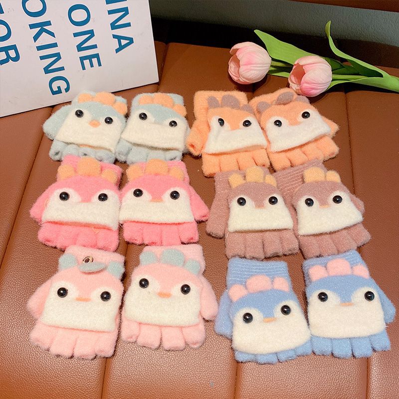 Niños guantes de medio dedo estudiantes de primaria caliente a prueba de frío guantes de dedo de punto 2025 nuevo guantes a prueba de viento y frío