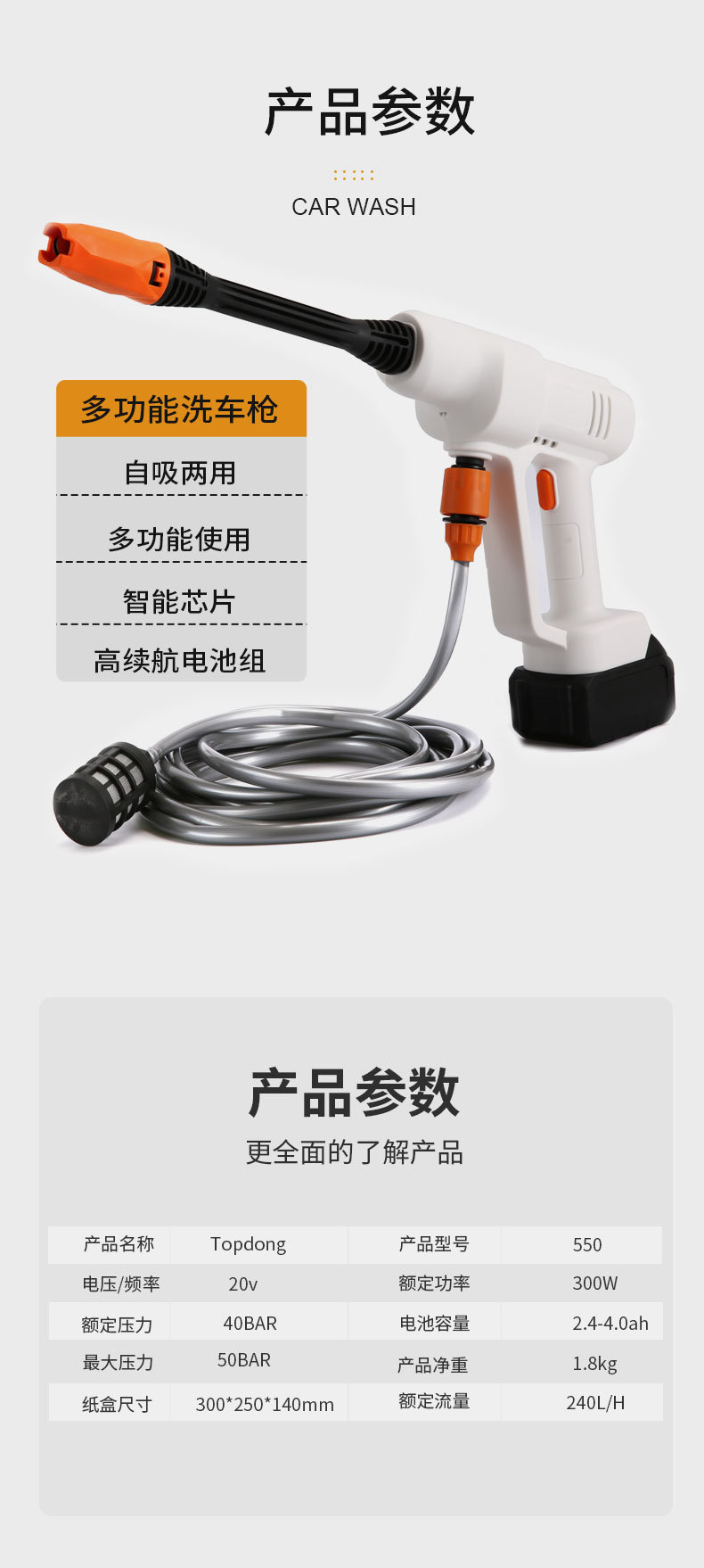 High-pressure car washing water gun Lithium electric car washing machine water gun portable wireless car washing machine household rechargeable car cleaning artifact