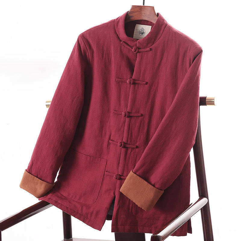 Tang Suit Hanfu Men's Middle-aged and Young Cotton-padded Jacket Coat Chinese Style Cotton-padded Jacket Chinese Style Cotton-padded Jacket Cotton-padded Trousers Vintage Clothes for Winter