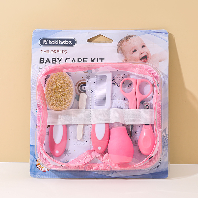Juego de cuidado del bebé, cortaúñas, aspirador nasal, bolsa de tela con tarjeta, juego de seis piezas, combinación de cepillo de descalcificación para recién nacidos