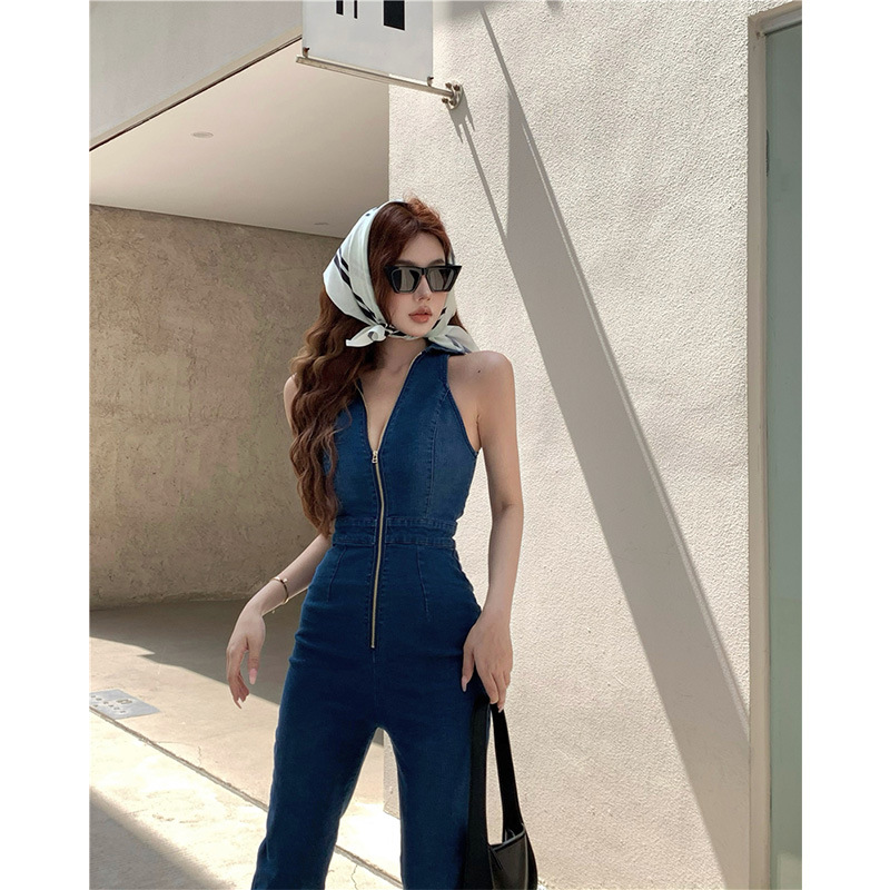 Denim elastic overall