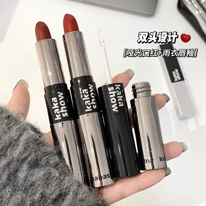 Double‑Sided Lipstick (Kakashow) — Matte Waterproof + Transparent Gloss, Dual‑Head, 3.5g+1.8g