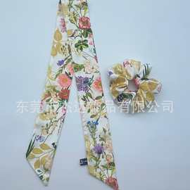 流行设计高档仿121醋酸柔软印花丝带发带发圈套组