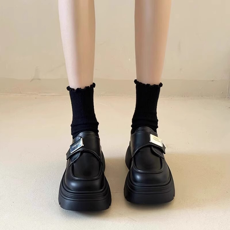 松糕厚底小皮鞋女鞋新款2025秋季黑色粗跟复古英伦风乐福鞋jk单鞋|undefined
