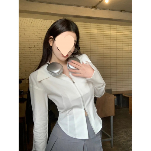 White Layered Collar Long-Sleeve Shirt for Women - Spring and Autumn New Style Slimming Design Unusual Spicy Girl Top Trendy