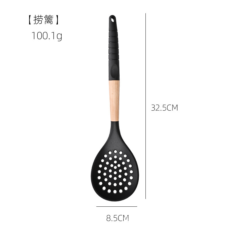 Nuevo punto de madera de mango de silicona 10 piezas de cocina de silicona negro 10 piezas de cocina de cocina de cocina